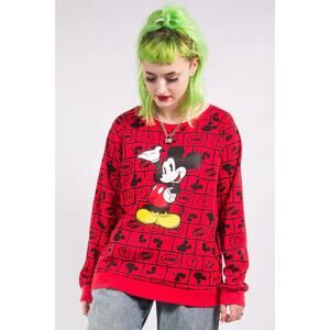 Disney Mickey Mouse Jr's Black Red Sweatshirt XXL 2XL Thought Bubbles Y2K